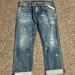 GOLDSIGN HisJean Boyfriend Mid-Rise Cropped Ankle Distressed Jeans Sz27